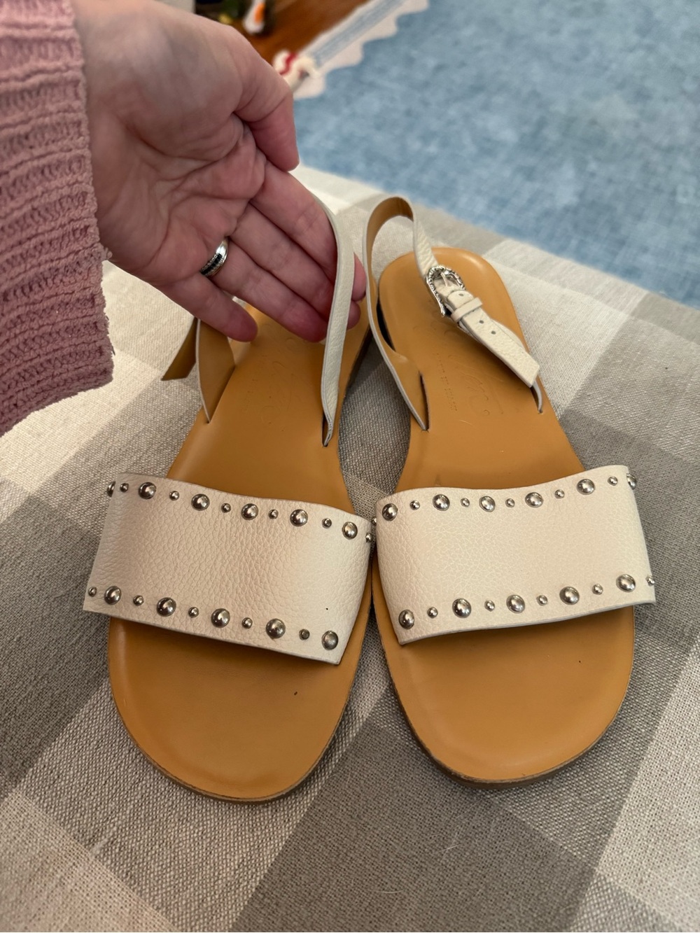 Brighton Avril Cream Studded Slingback Sandals 8.5 M